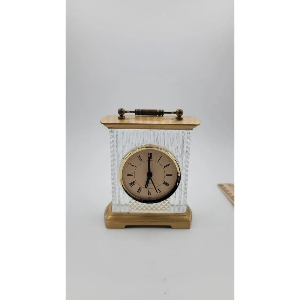 Fifth Ave heavy glass‎ & brass carriage clock Brass Crystal